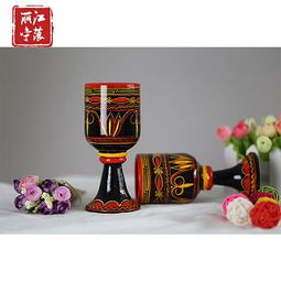 彝族民間漆器彩繪純手工藝品原木煙灰缸